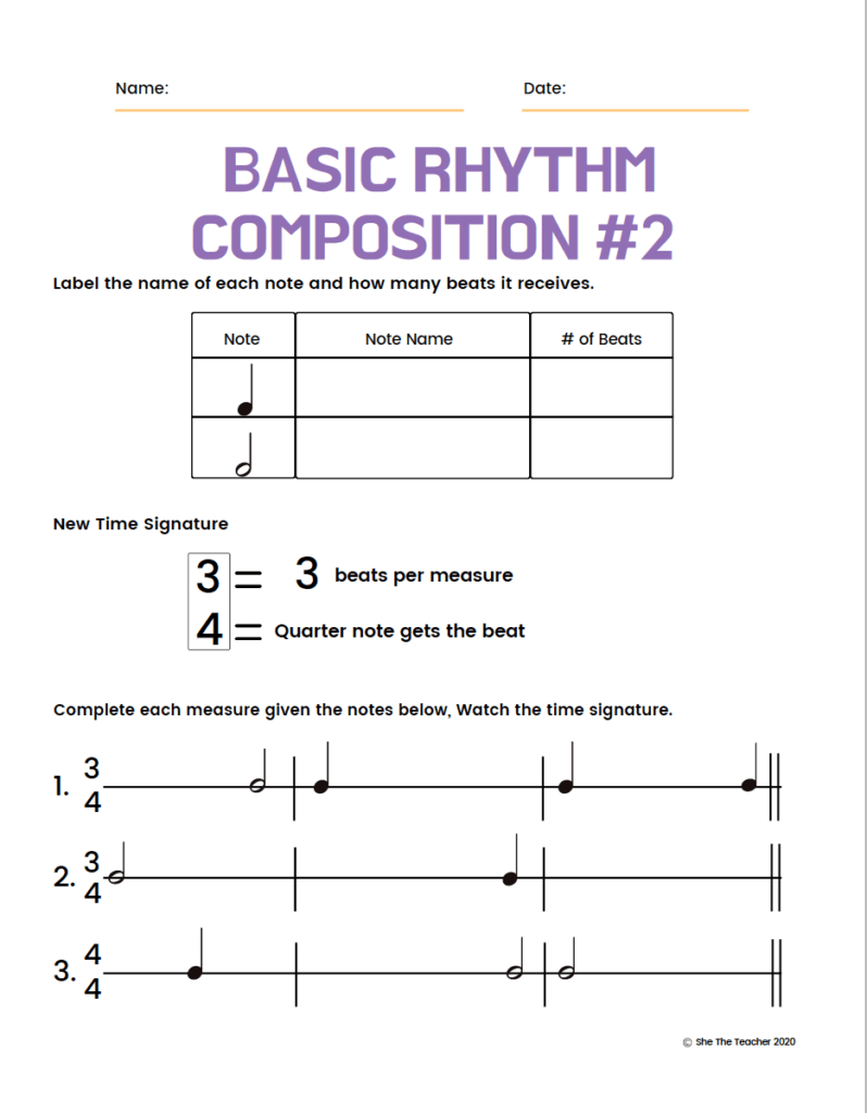 Music Theory Worksheets- Rhythm Composition Unit 1 Example